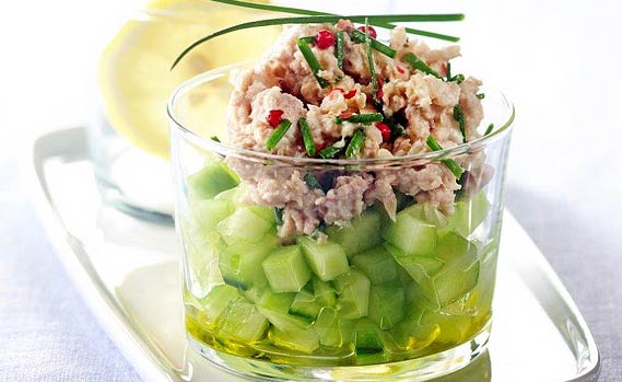 Rillettes de thon sur lit de concombre